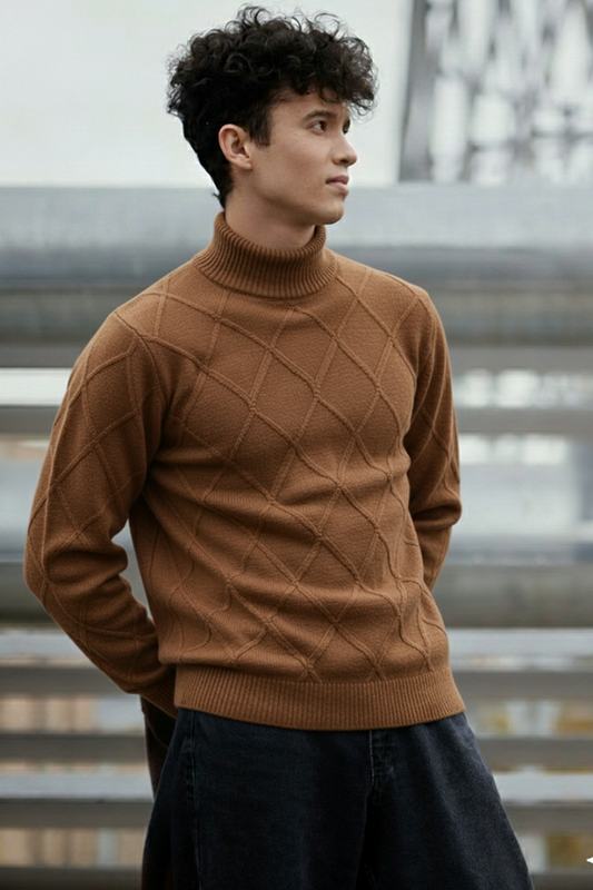 Strickpullover mit Struktur | Matteo – Braun mit Rautenmuster