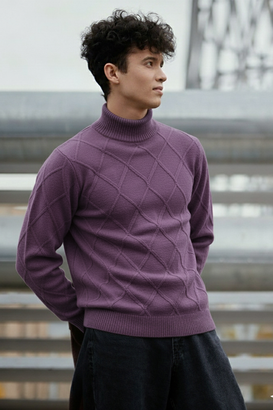 Strickpullover mit Struktur | Elias – Violett mit Rautenmuster