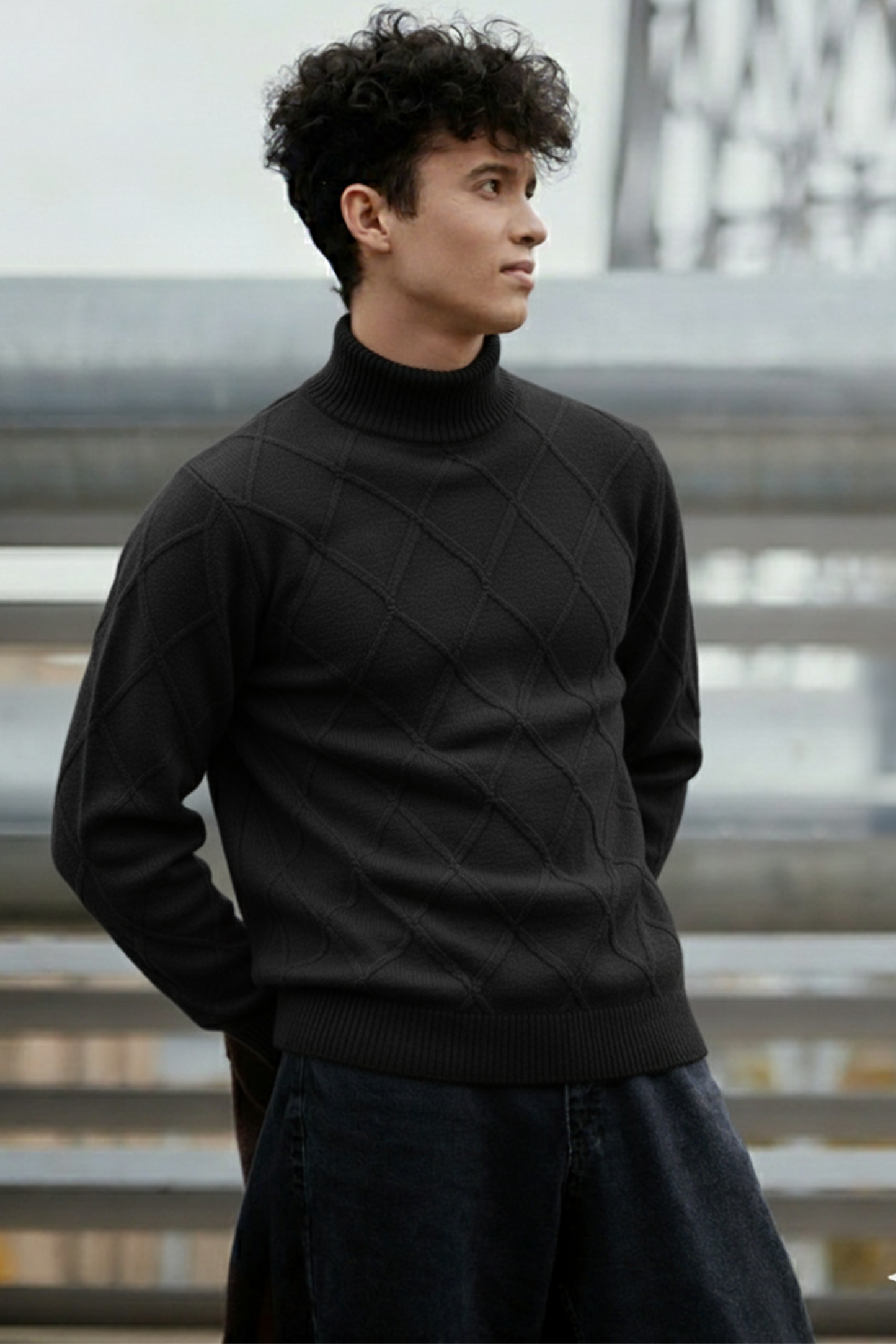 Strickpullover mit Struktur | Leon – Schwarzes Rautenmuster