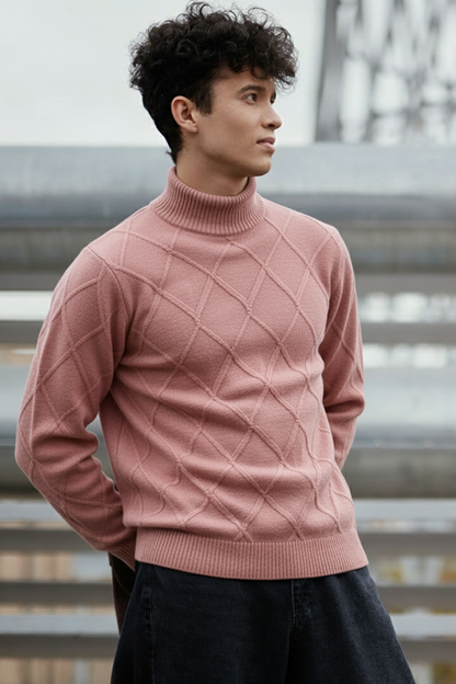 Strickpullover mit Struktur | Damian – Rosa mit Rautenmuster
