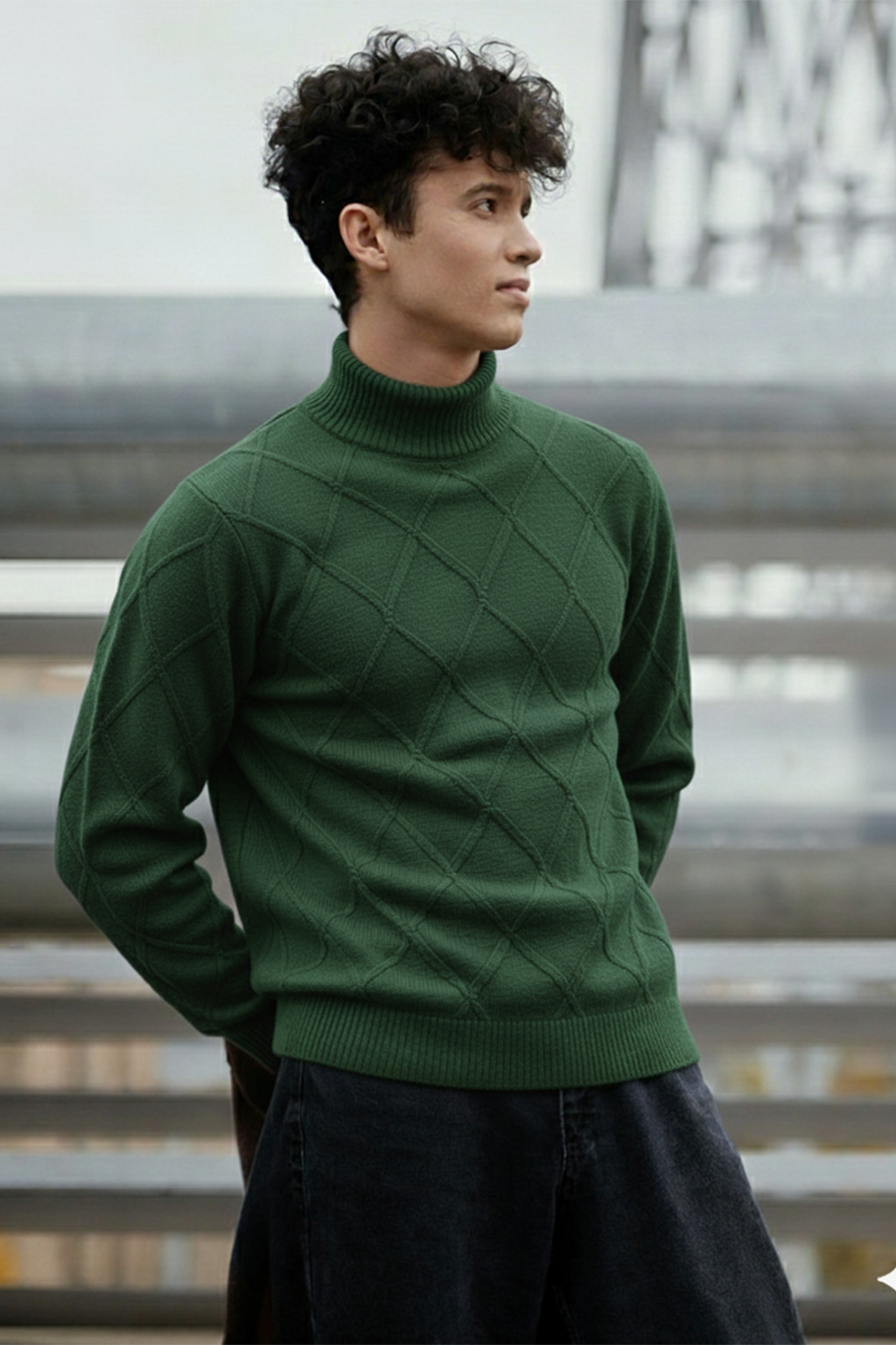 Strickpullover mit Struktur | Lukas – Grün mit Rautenmuster