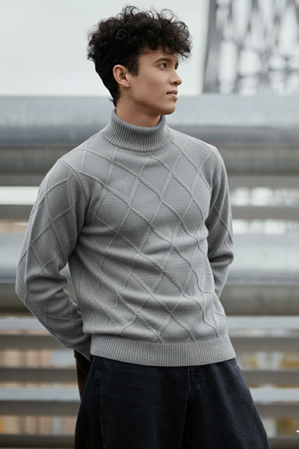 Strickpullover mit Struktur | Noah – Grau mit Rautenmuster