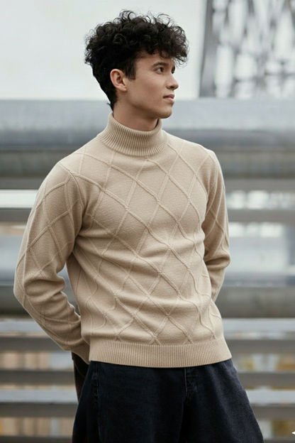 Strickpullover mit Struktur | Jonas – Creme mit Rautenmuster