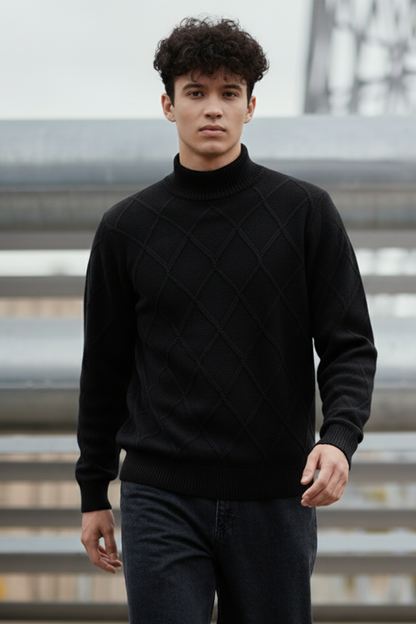 Strickpullover mit Struktur | Leon – Schwarzes Rautenmuster