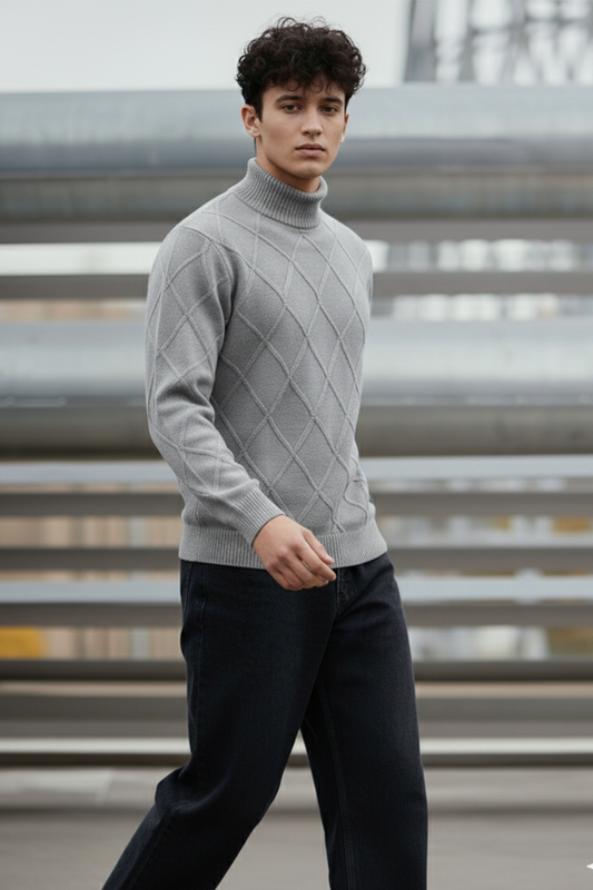 Strickpullover mit Struktur | Noah – Grau mit Rautenmuster