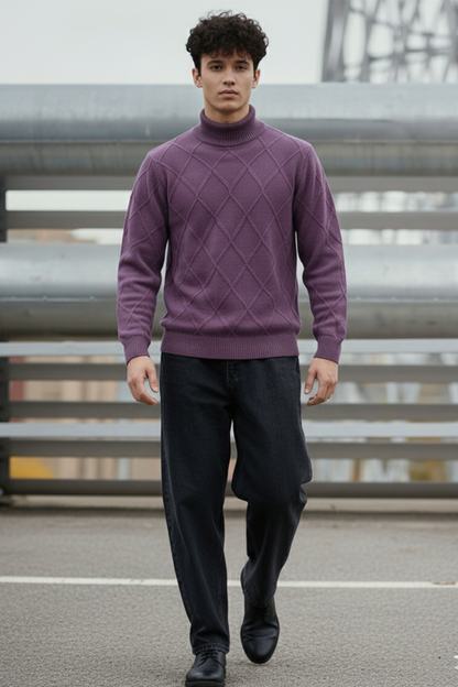 Strickpullover mit Struktur | Elias – Violett mit Rautenmuster