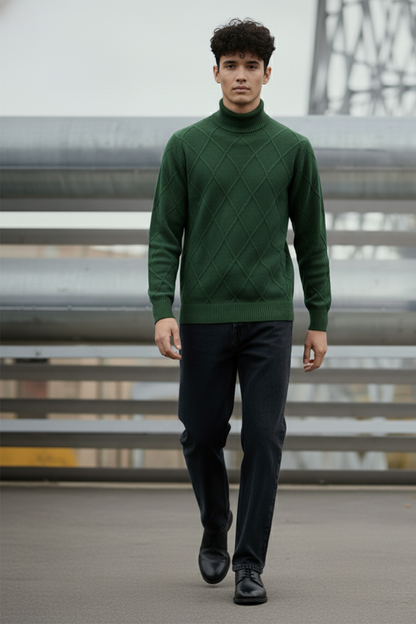 Strickpullover mit Struktur | Lukas – Grün mit Rautenmuster