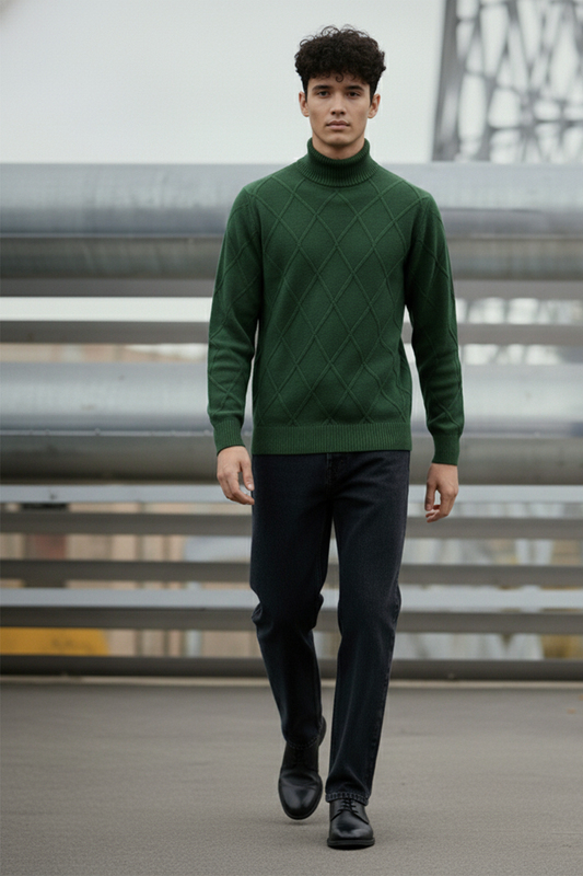 Strickpullover mit Struktur | Lukas – Grün mit Rautenmuster