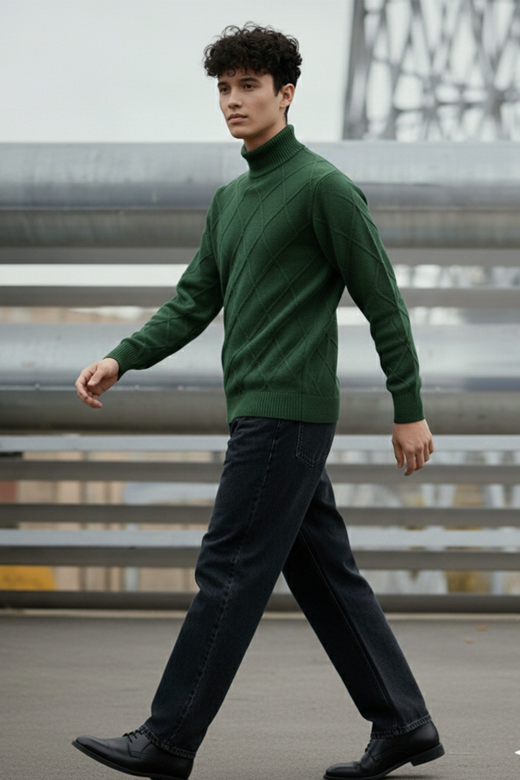 Strickpullover mit Struktur | Lukas – Grün mit Rautenmuster