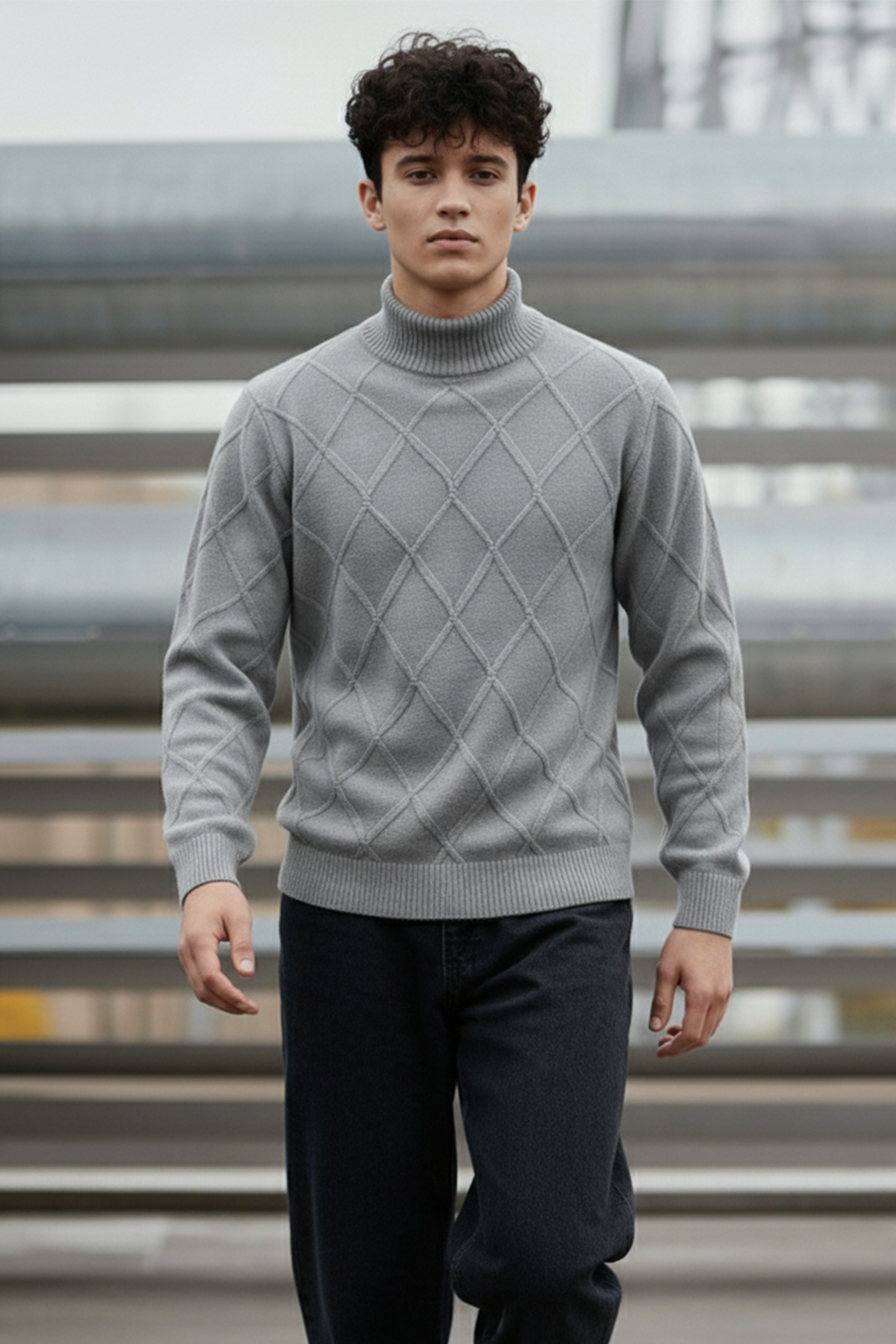 Strickpullover mit Struktur | Noah – Grau mit Rautenmuster