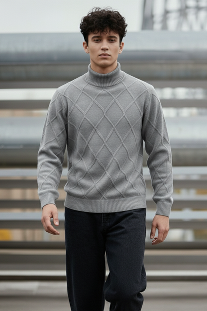 Strickpullover mit Struktur | Noah – Grau mit Rautenmuster