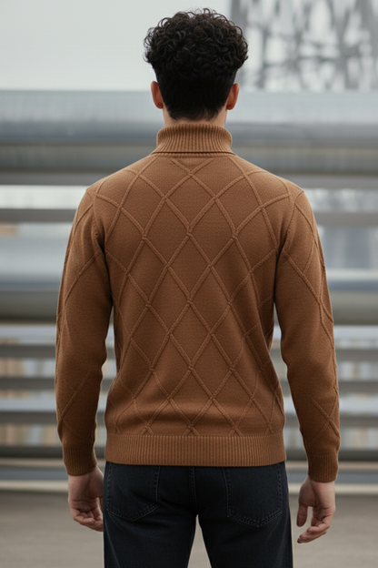 Strickpullover mit Struktur | Matteo – Braun mit Rautenmuster