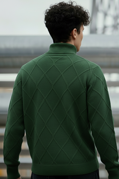 Strickpullover mit Struktur | Lukas – Grün mit Rautenmuster