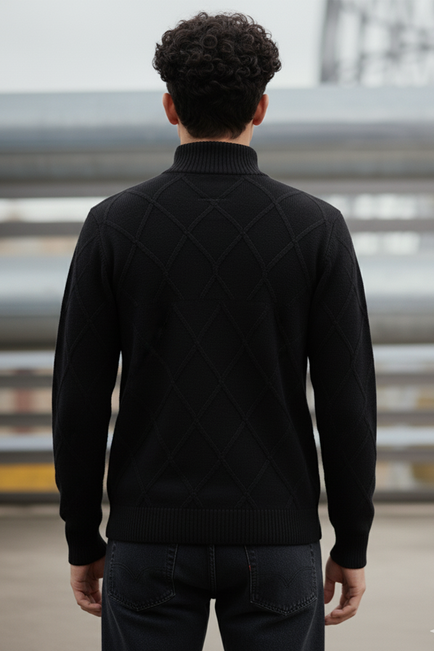 Strickpullover mit Struktur | Leon – Schwarzes Rautenmuster