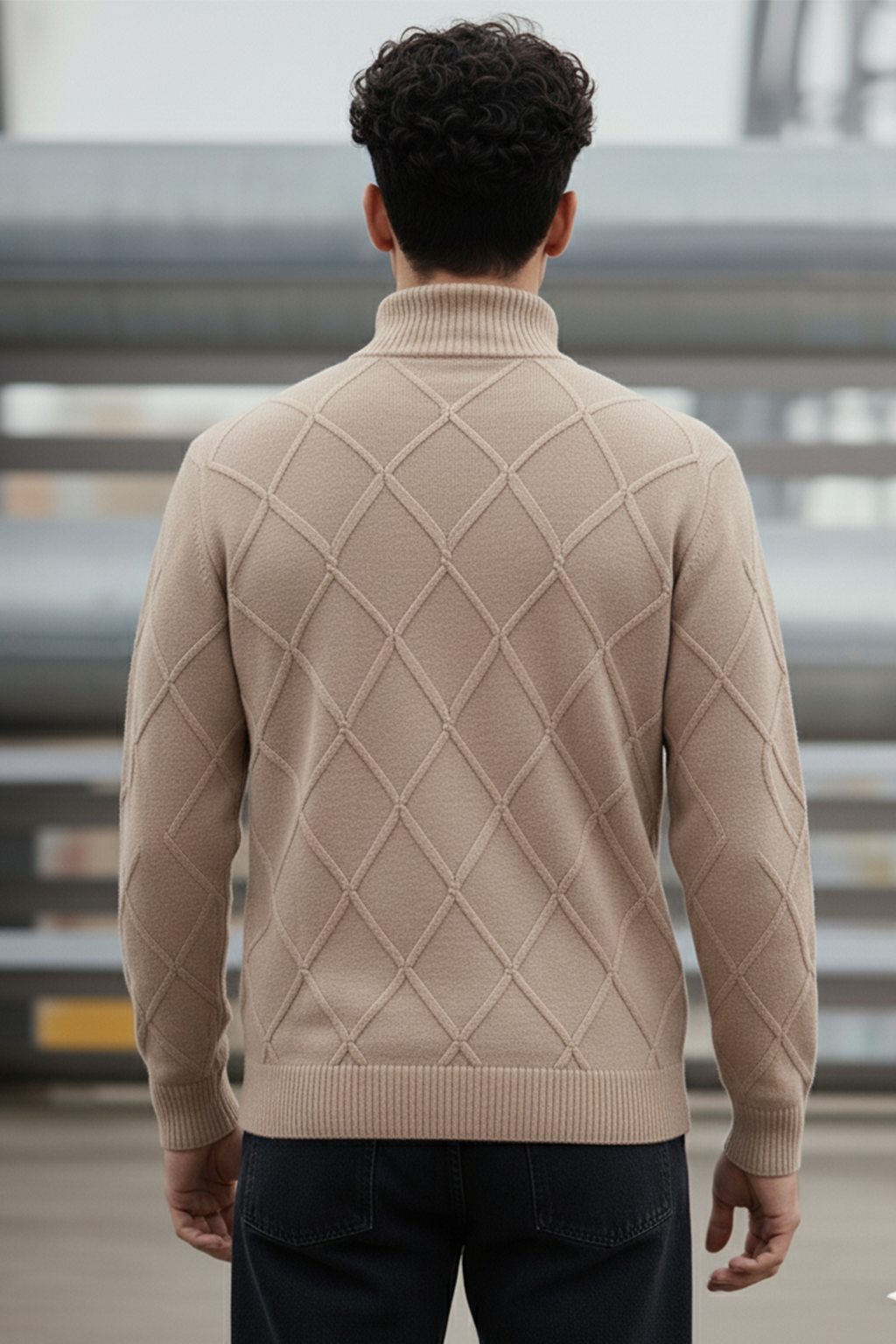 Strickpullover mit Struktur | Fabio – Beige mit Rautenmuster