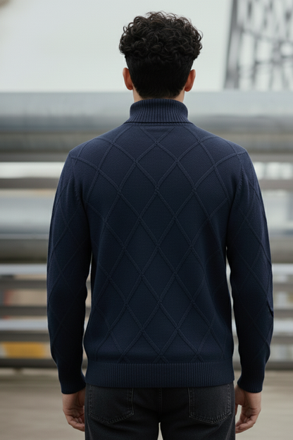 Strickpullover mit Struktur | Marcel – Marineblau mit Rautenmuster