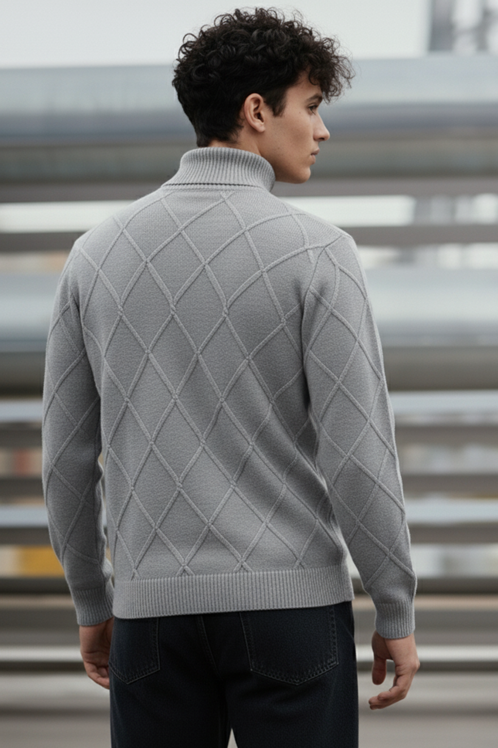 Strickpullover mit Struktur | Noah – Grau mit Rautenmuster