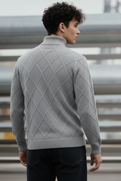 Strickpullover mit Struktur | Noah – Grau mit Rautenmuster