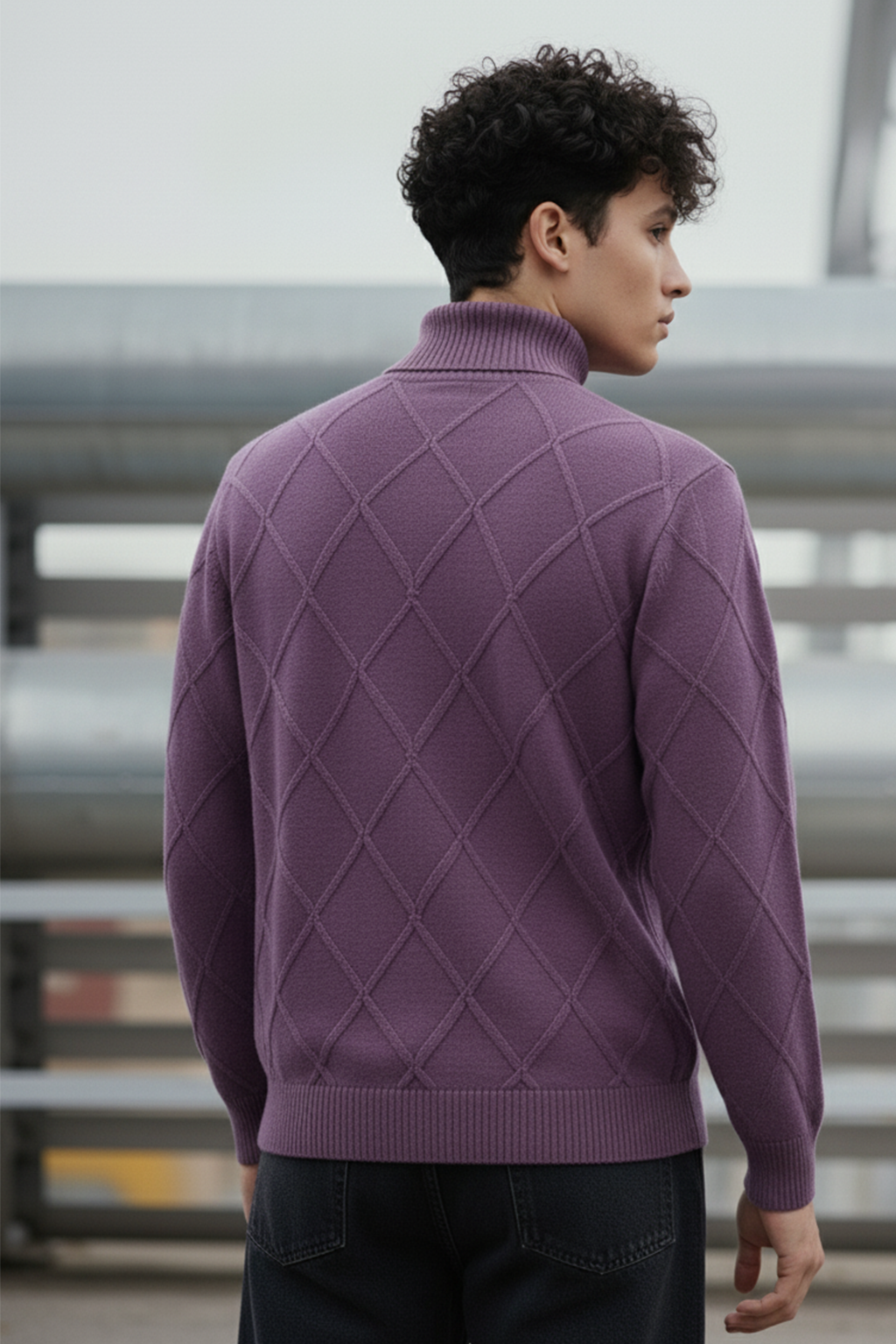 Strickpullover mit Struktur | Elias – Violett mit Rautenmuster