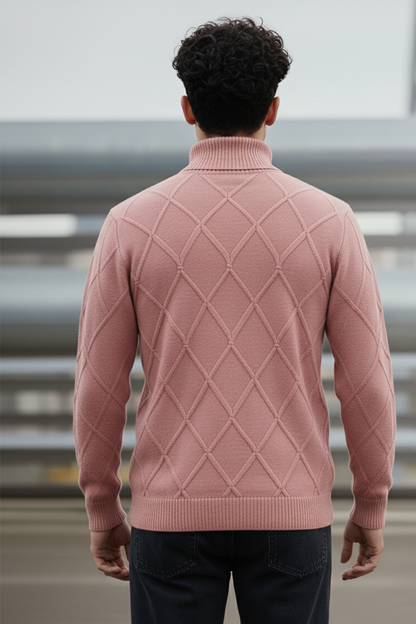 Strickpullover mit Struktur | Damian – Rosa mit Rautenmuster