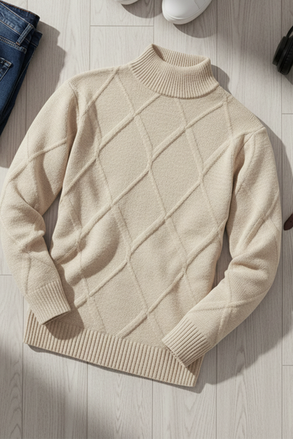 Strickpullover mit Struktur | Jonas – Creme mit Rautenmuster