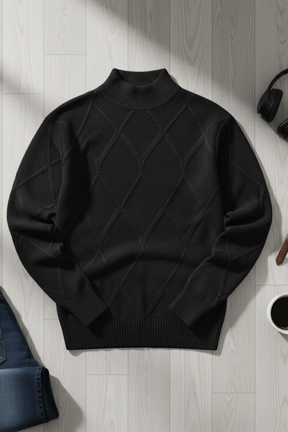 Strickpullover mit Struktur | Leon – Schwarzes Rautenmuster