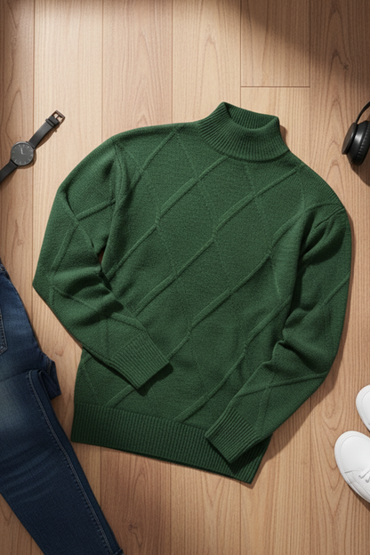Strickpullover mit Struktur | Lukas – Grün mit Rautenmuster