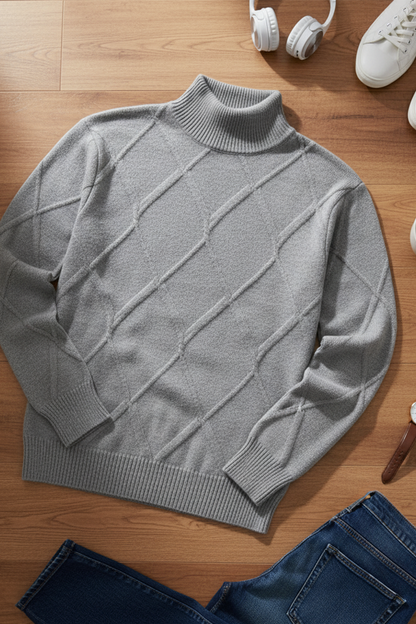 Strickpullover mit Struktur | Noah – Grau mit Rautenmuster