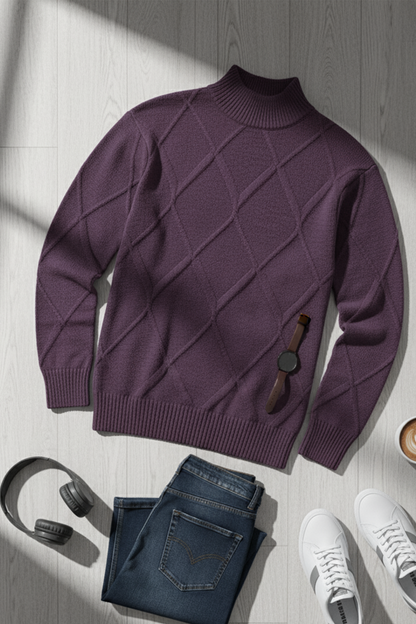 Strickpullover mit Struktur | Elias – Violett mit Rautenmuster